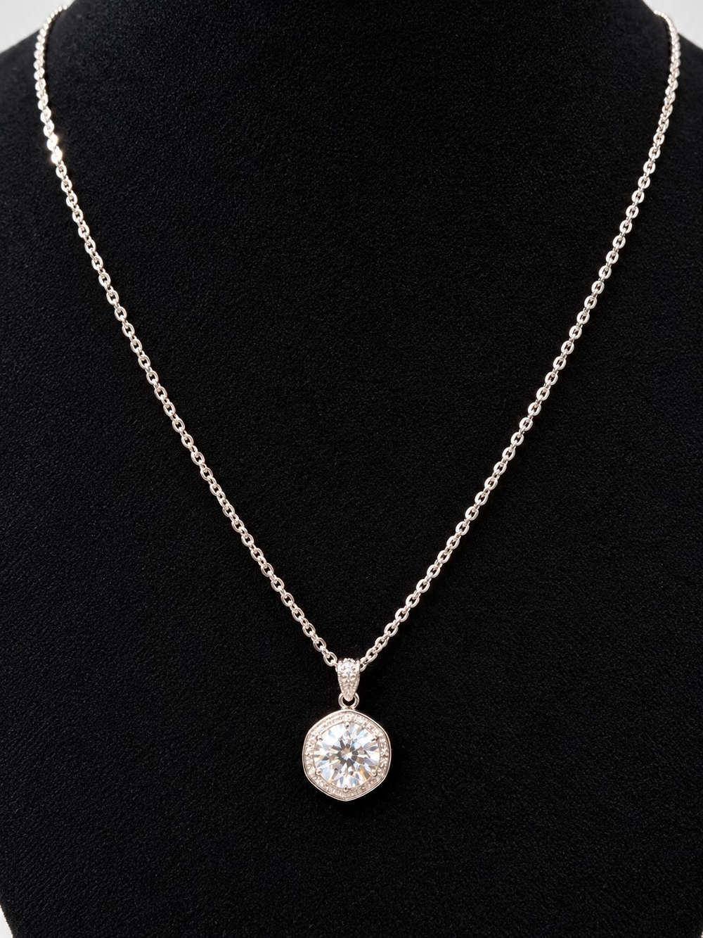 925 Sterling Silver Moissanite Solitaire Pendant Necklace for Women